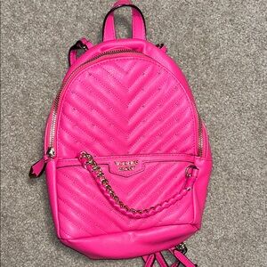 Victoria's Secret Hot Pink V-Quilted studded small city Backpack gold accents